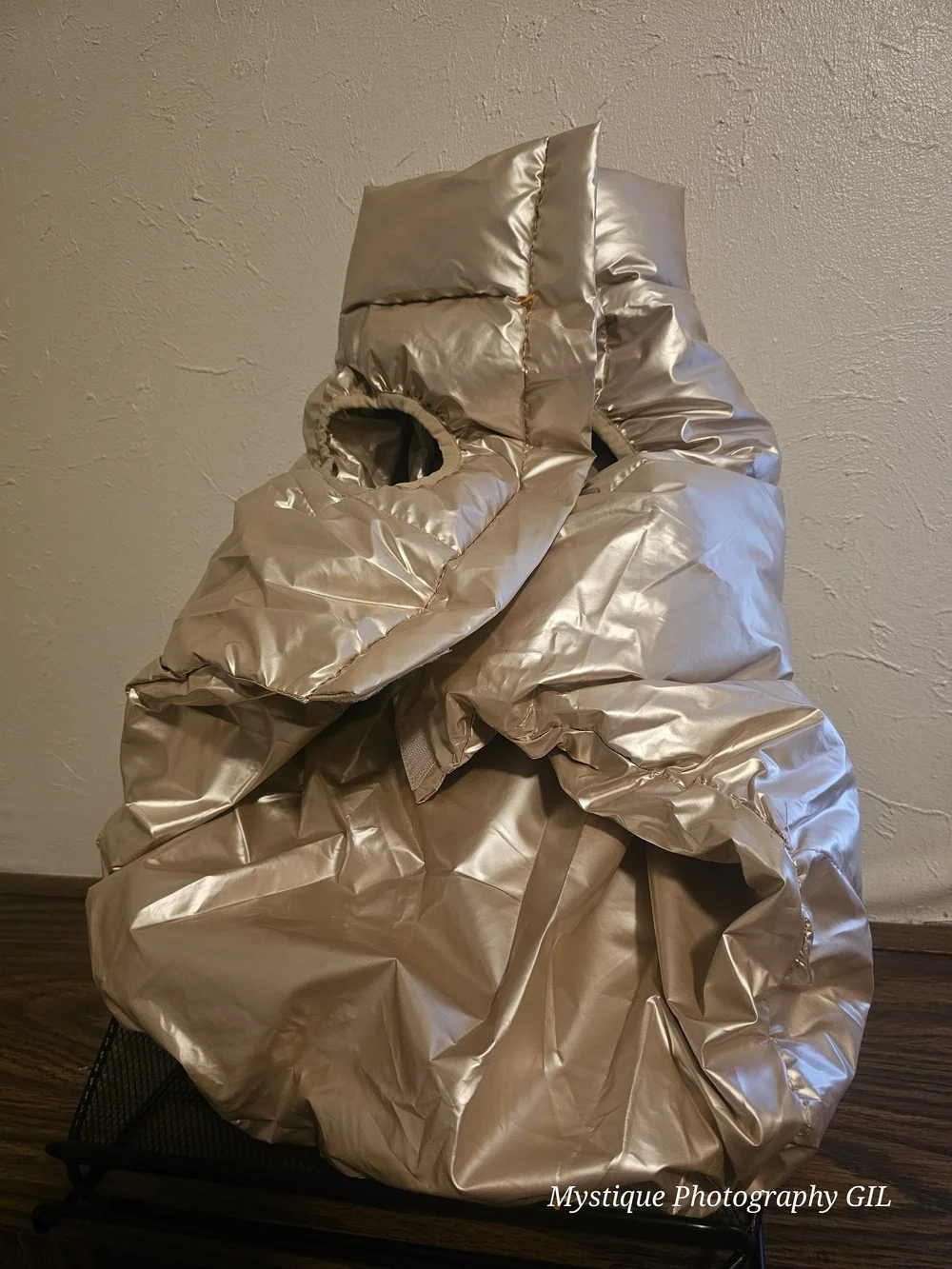 Shiny Metallic Puffer Dog Vest with Armhole Detail - Champagne